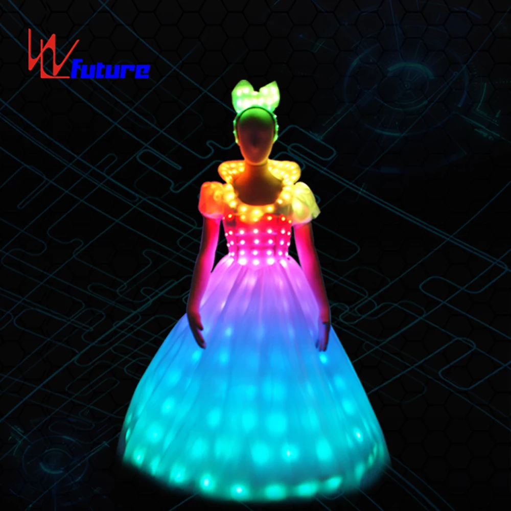 Shiny Elsa Princess Costume with LED Lights White 1-Piece Luminous Dress  for Girls Adults for Birthday Parties Performances