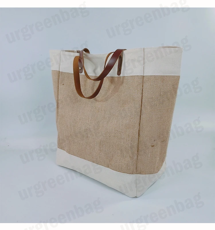 Z&L Europe Embroidered Burlap 100% Jute Tote cheapest with braided leather handles Large