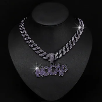 Black Iced Out Chain with NOCAP Letter Pendant Necklace