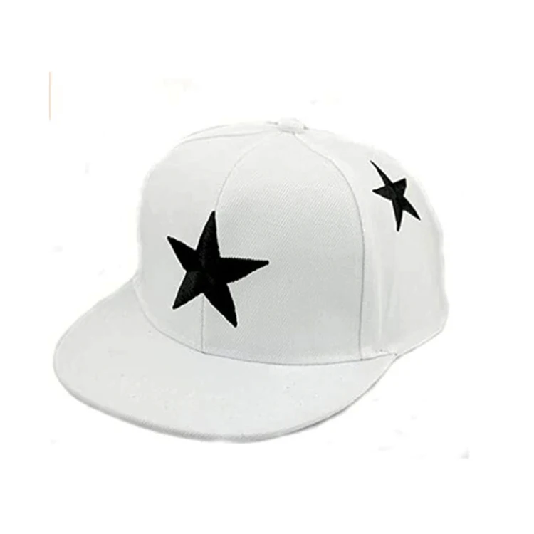 2020 Wholesale Golf Accessories Pure White With Star For Men Solid Flat Bill Hip Hop Snap back Baseball Cap