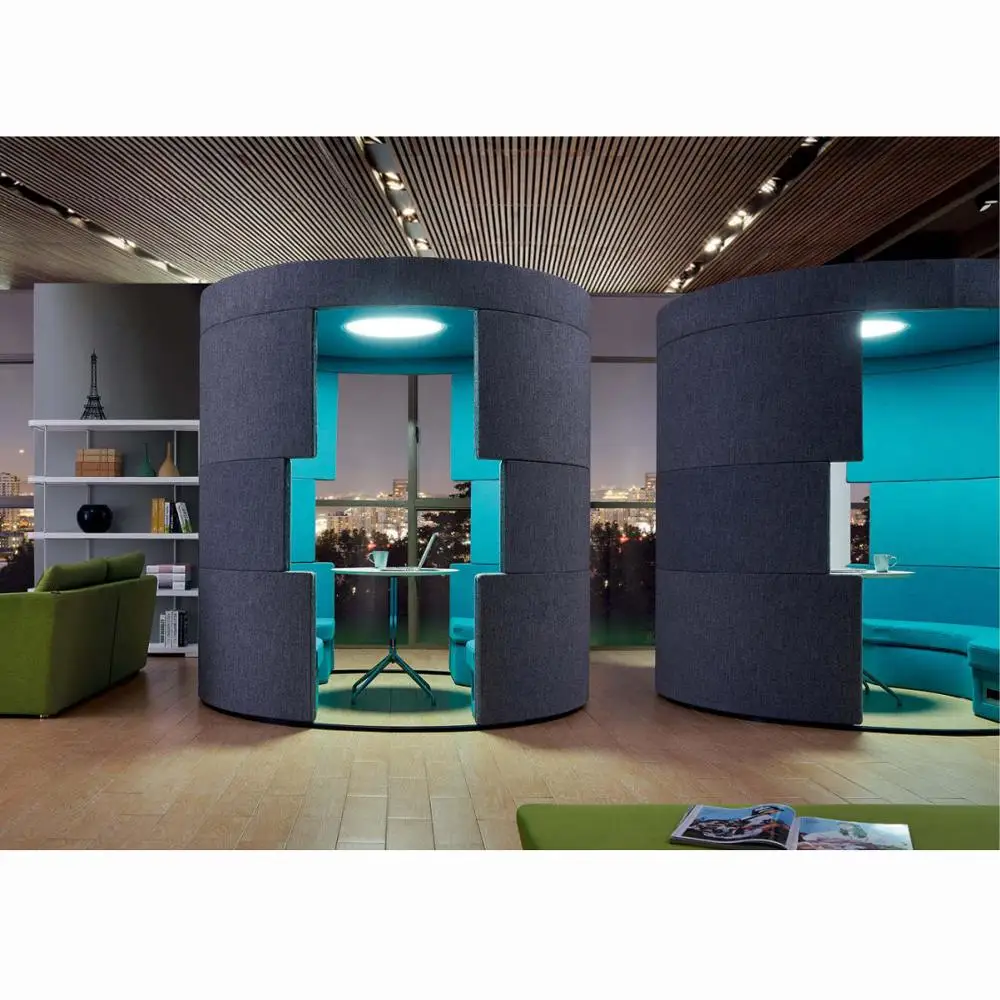 Cylindrical Shape Fabric Office Sofa for Private Meeting & Reception Elegant Meeting Booth Seatingg