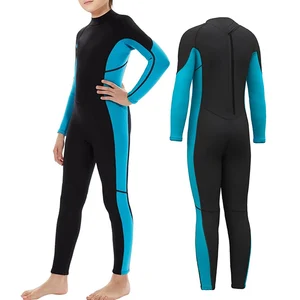 Stretchable Kids Neoprene Wetsuit 2mm Full Body Long Sleeve Back Zip Surfing Suit with Blue Stitching for Water Sports