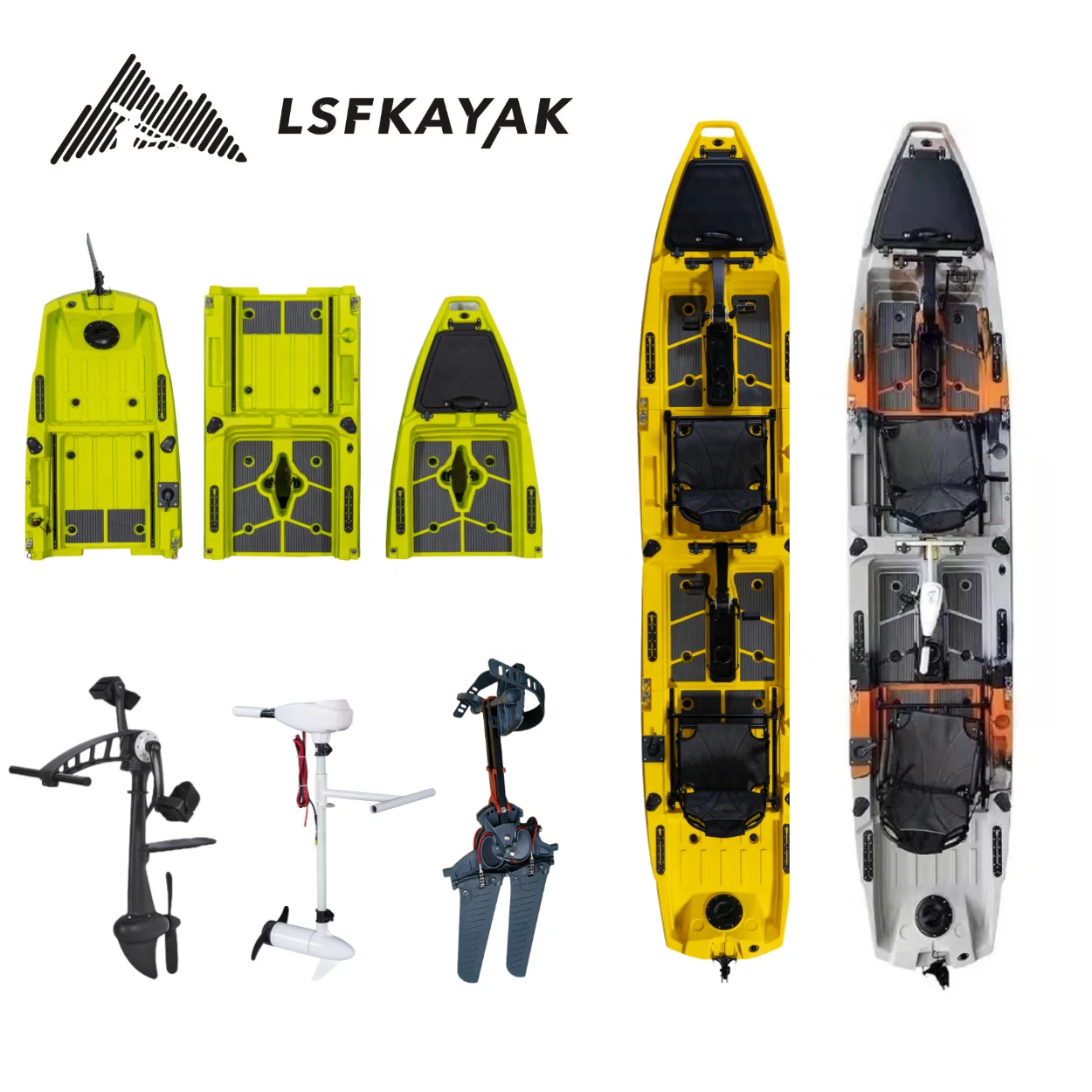 New  2 or 3  Pieces Modular Detachable Kayak Plastic HDPE/LDPE   4.5m  Kick up and Propeller Foot Pedal Motor Kayak for Choosing