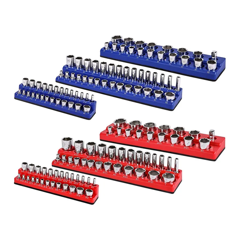 Upgrade ABS 6PCS 1/4inch 3/8inch 1/2inch Socket Metric & SEA Magnetic Socket Holder Storage Organizer Set for Workshop