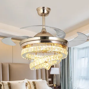Zeal Lighting 42'' Dimmable 6 Speed Retractable Blade Crystal Ceiling Fan Chandelier Lights with Remote Control 220v