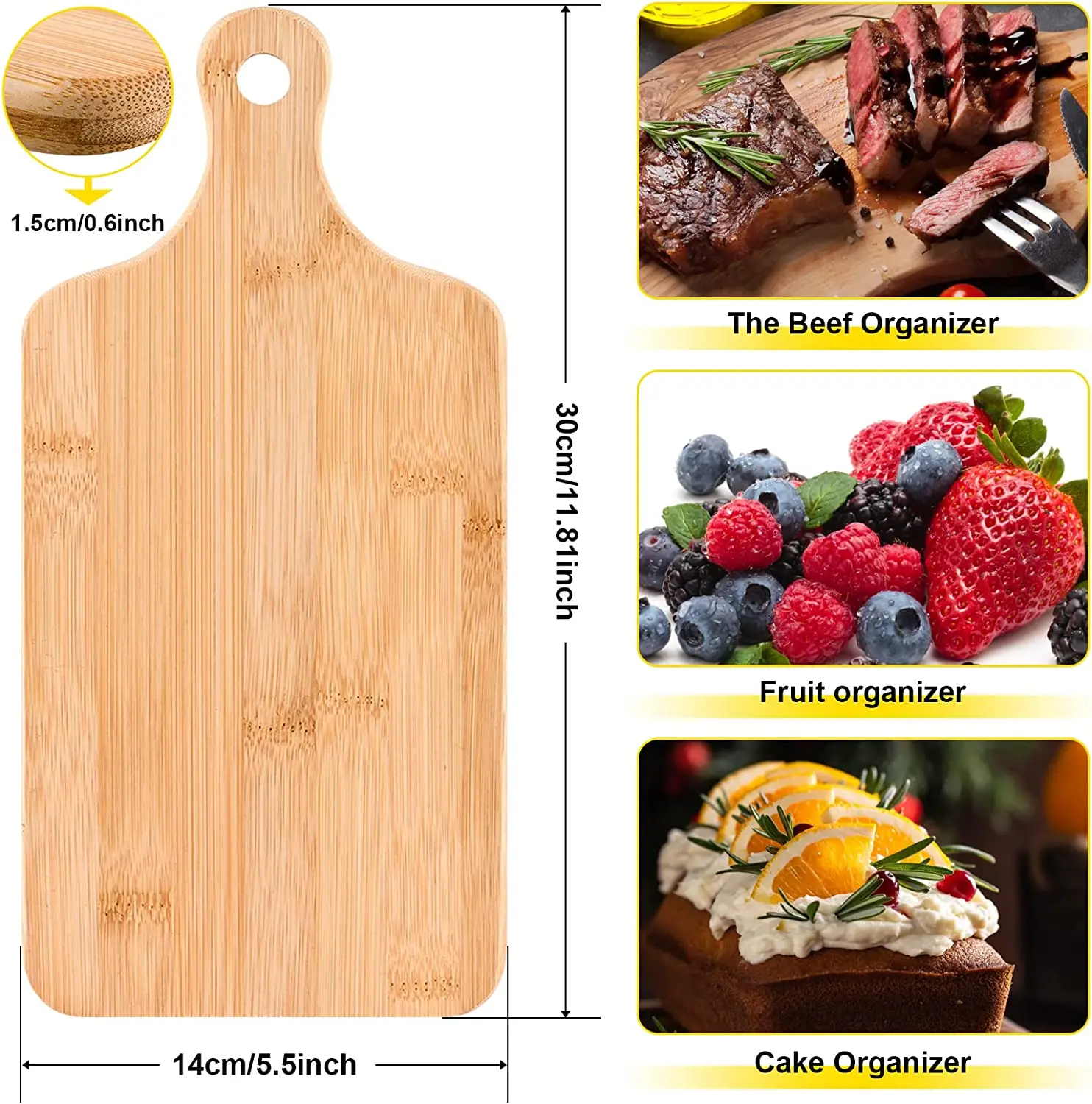Thicken Bamboo Chopping Board Charcuterie Boards Serving Tray With Handle Unfinished Mini