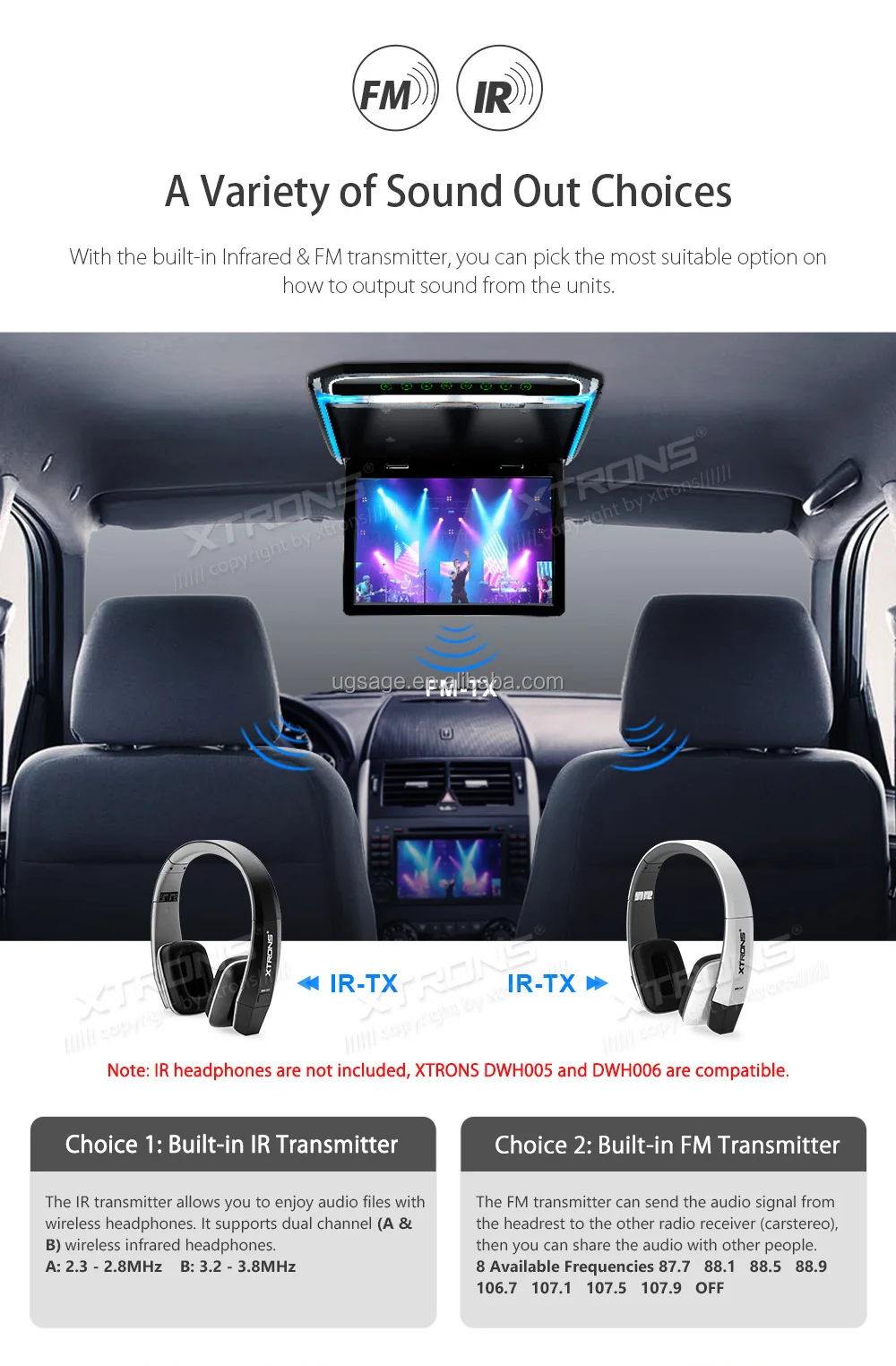 Xtrons 10.2" 1024x600 Portable Motorized Flip Down Roof Mount Car