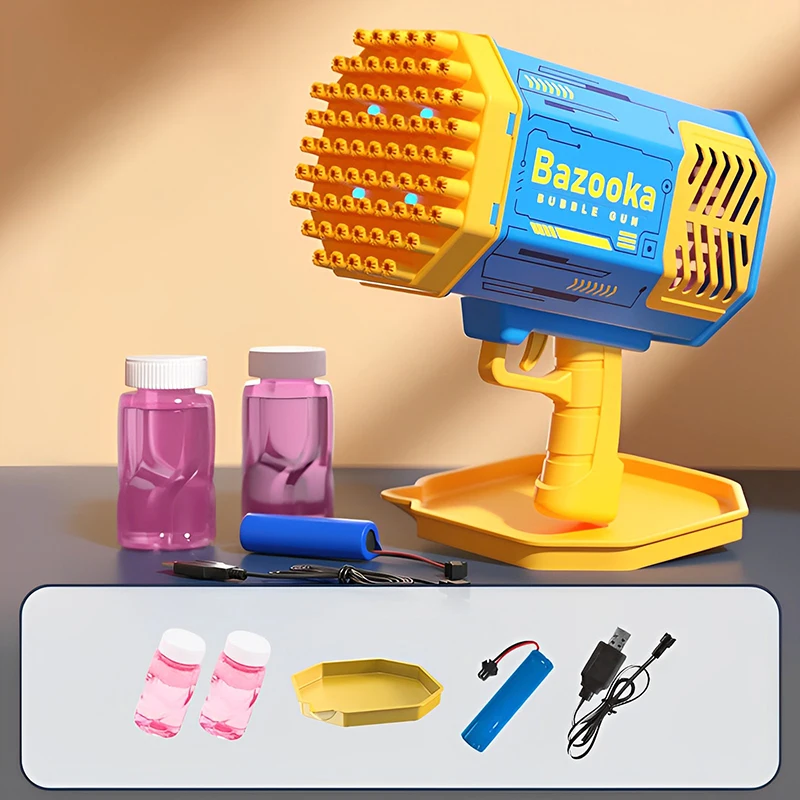 Pistolet à Bulles 88 Trous Bazooka LED – Machine à Bulles Rechargeable, Gatling Bulles Enfants & Adultes