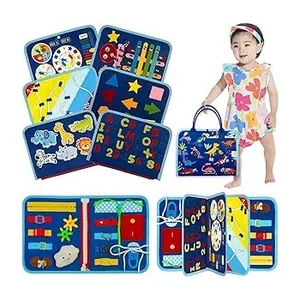 Toddler Busy Board Montessori Toys Pink Basic Skills Board for Toddlers Dress Learning and ABC Alphabets Bag Designed Enlighten