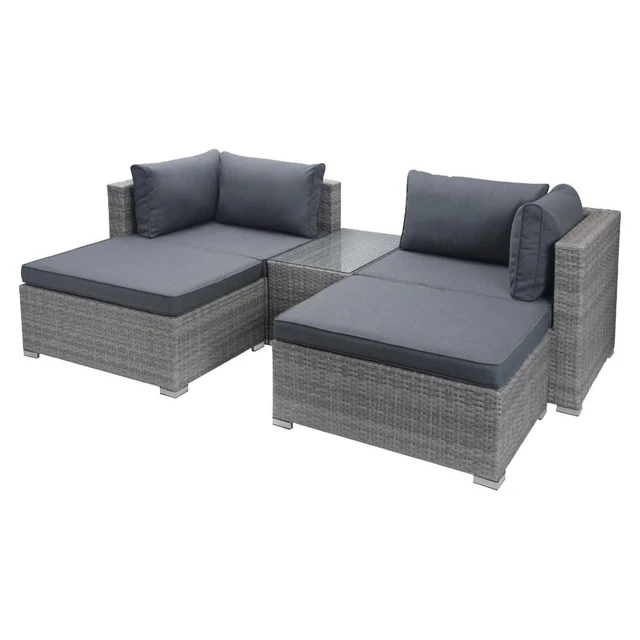Homecome Modern Design 5-Piece Garden Outdoor Lounge Sofa Set Modular Balcony Rattan Furniture
