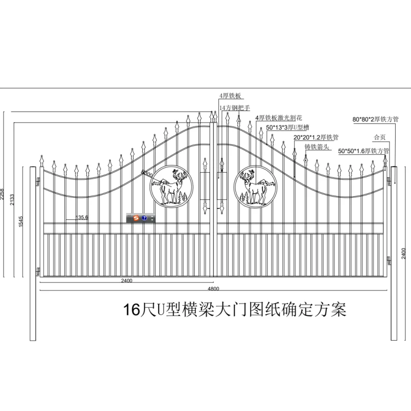 Factory Direct Sales 20ft 18FT 16FT 14 FT Steel Gates Galvanized Steel Fence Gate Wrought Iron Gate With Horse Deer Cow