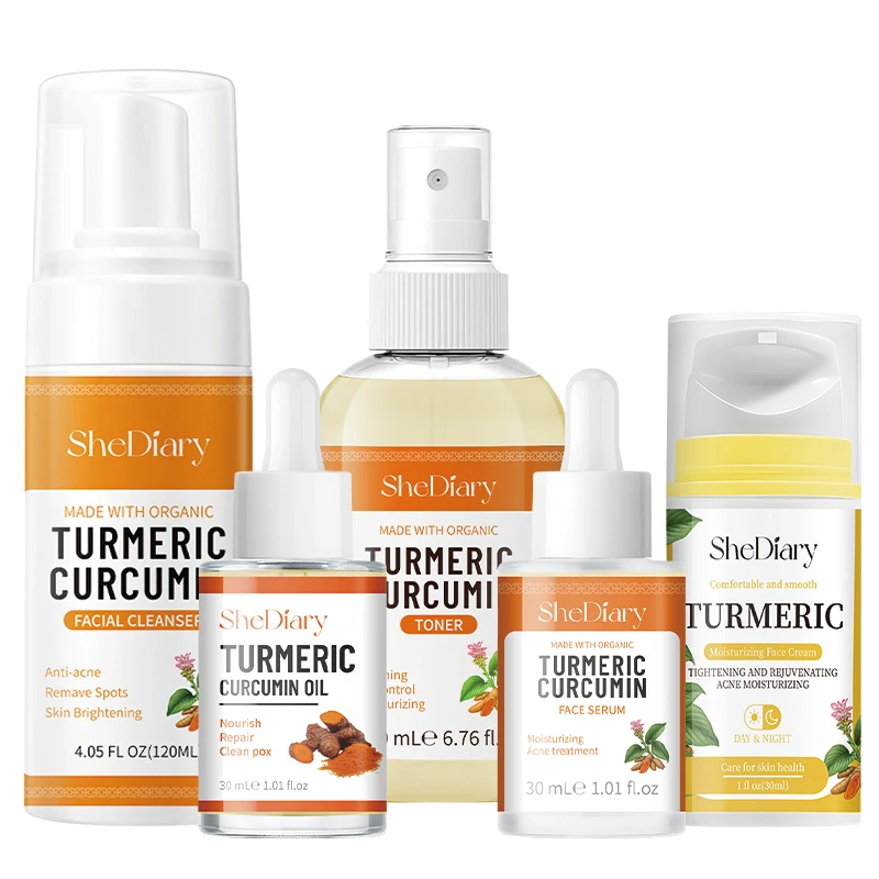 SheDiary Natural Turmeric Anti Acne Scar Facial Beauty Care Brightening Treatment Skin Care Set For African Skin