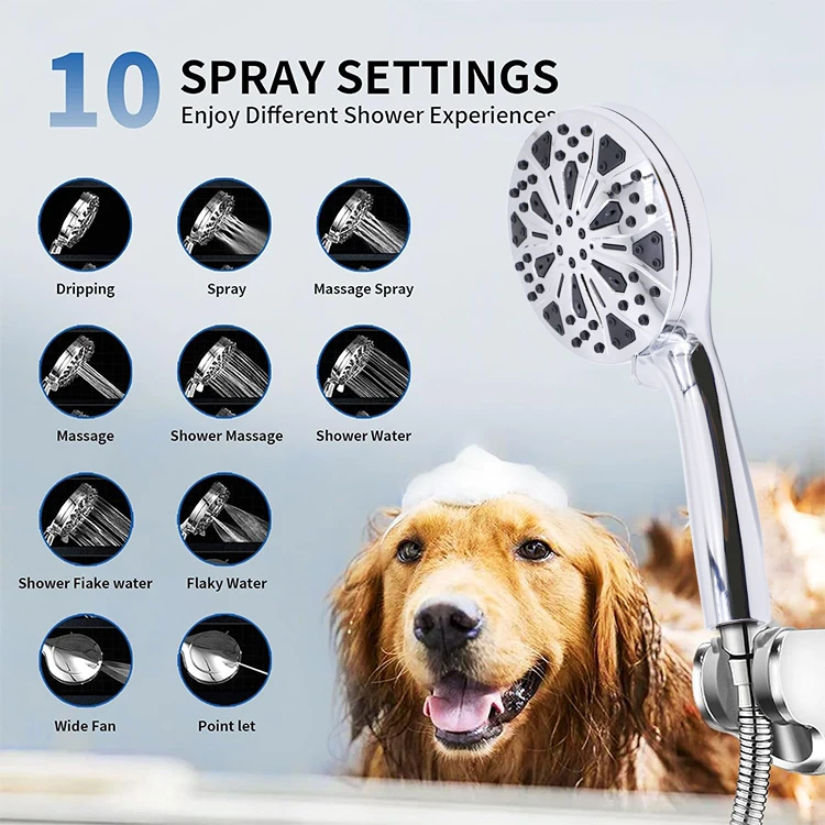 Portable 10 Function Rain High Pressure Pressurized Waterfall Vitamin C Filter Filtered Handheld Hand Shower Head With Filter