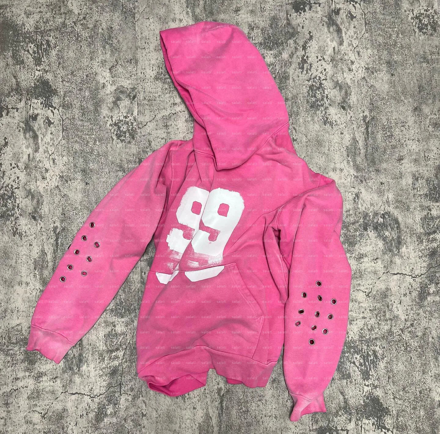 Customized Y2K Unisex Hoddie Heavy Weight Cotton Eyelets Boxy Screen Print Distressed Vintage Sun Faded Acid Wash Hoodie for Men gallery 4
