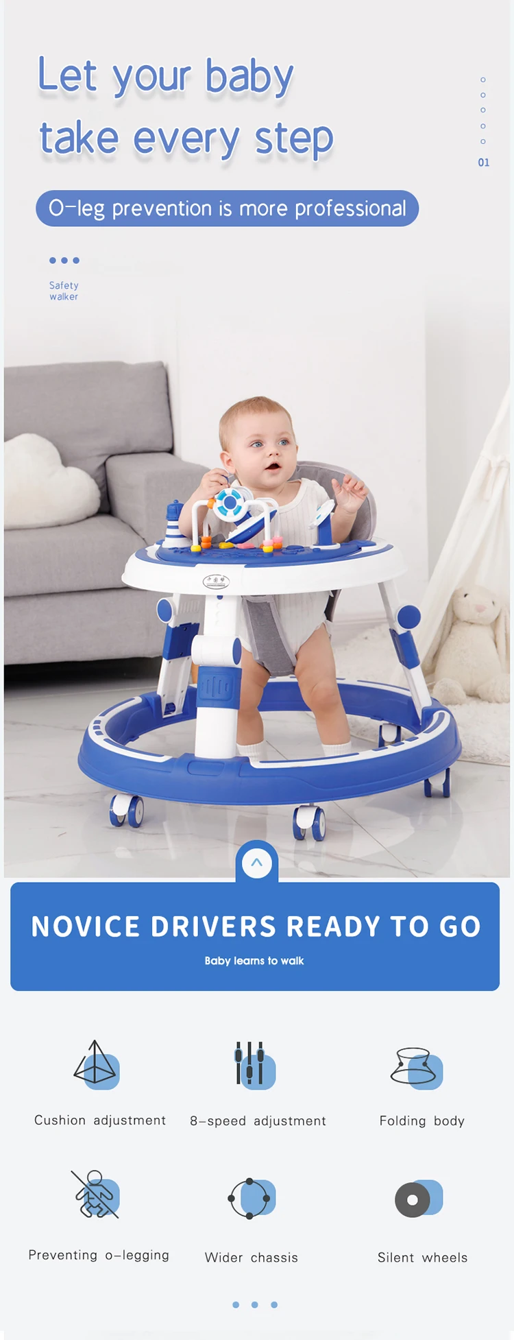 2022 Children Adjustable Foldable Push Baby Bouncer Wheels Jumper Activity Toys Baby Walker With