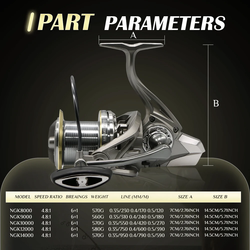 NGK Long Shot Surf Fishing Reel 8000-14000 - Saltwater Spinning Reels for  Ocean Beach and Freshwater Fishing