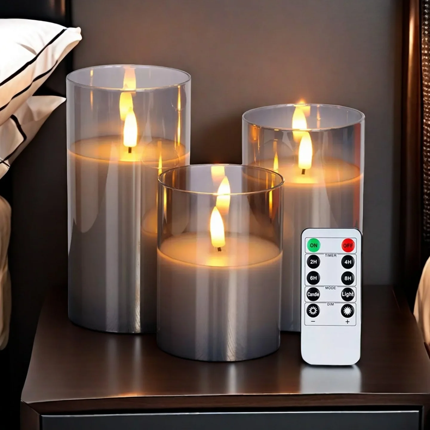 Flameless Battery Operated Glass Led Candle Light with Remote Control 3d Flame Wick Pillar Electronic Wax for Wedding Home Decor