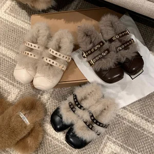 Women's Lamb Wool Warm and Fashionable Fur slippers for Spring and Autumn, Versatile, Comfortable and Casual, Half Drag