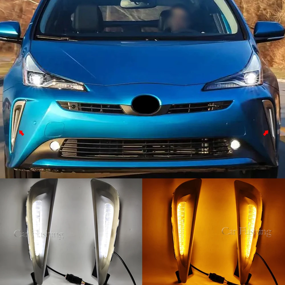 LED Daytime Running Lights For Toyota Prius 2012-2015 - DRL Fog Lights With Amber Turn Signal