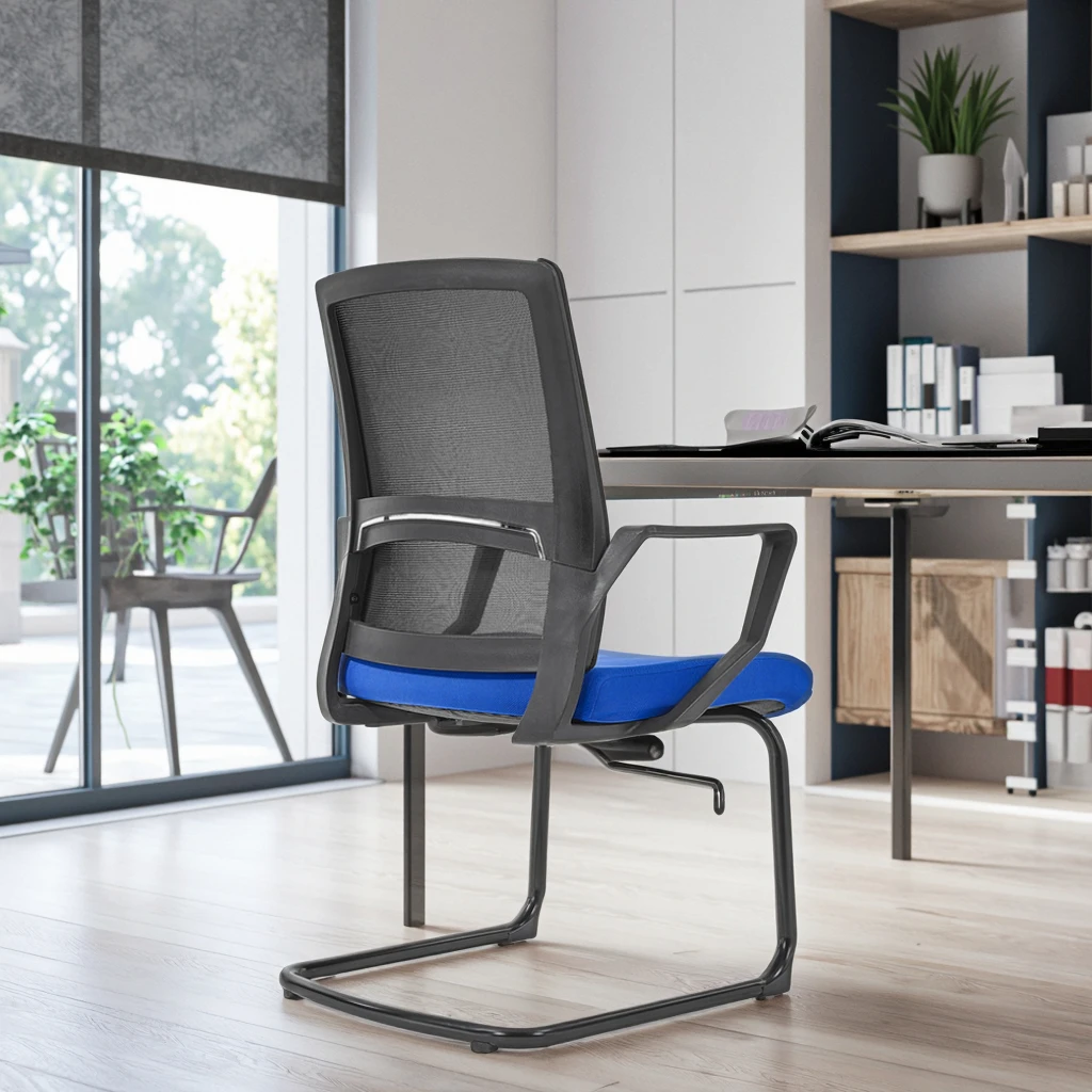 ZHONG BAI Modern Ergonomic Stackable Office Chair with PU Material Contoured Back Support Padded Seat Adjustable Height 4