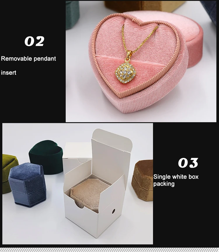 Couple Ring Packaging Box Small Hexagon Heart Engagement Velvet Ring Boxes
