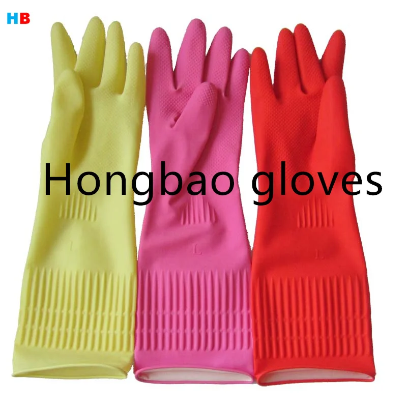 Extra Lange 100g Latex-Handschuhe Weich Wiederverwendbar fr Haushalt Kche  Reinigung 38cm Wasserdicht Wsche Waschen fr Hausreinigung