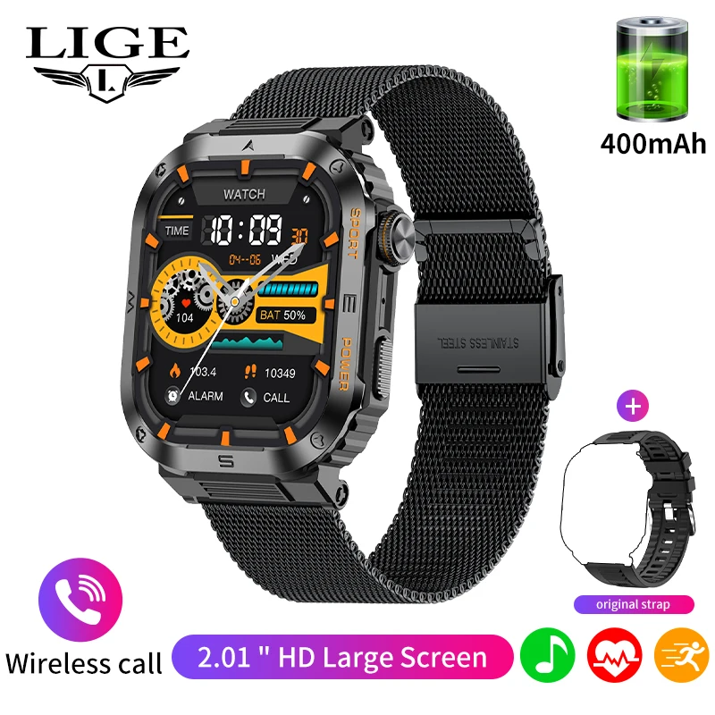 E- Malha de aço Preto + pulseira de presente