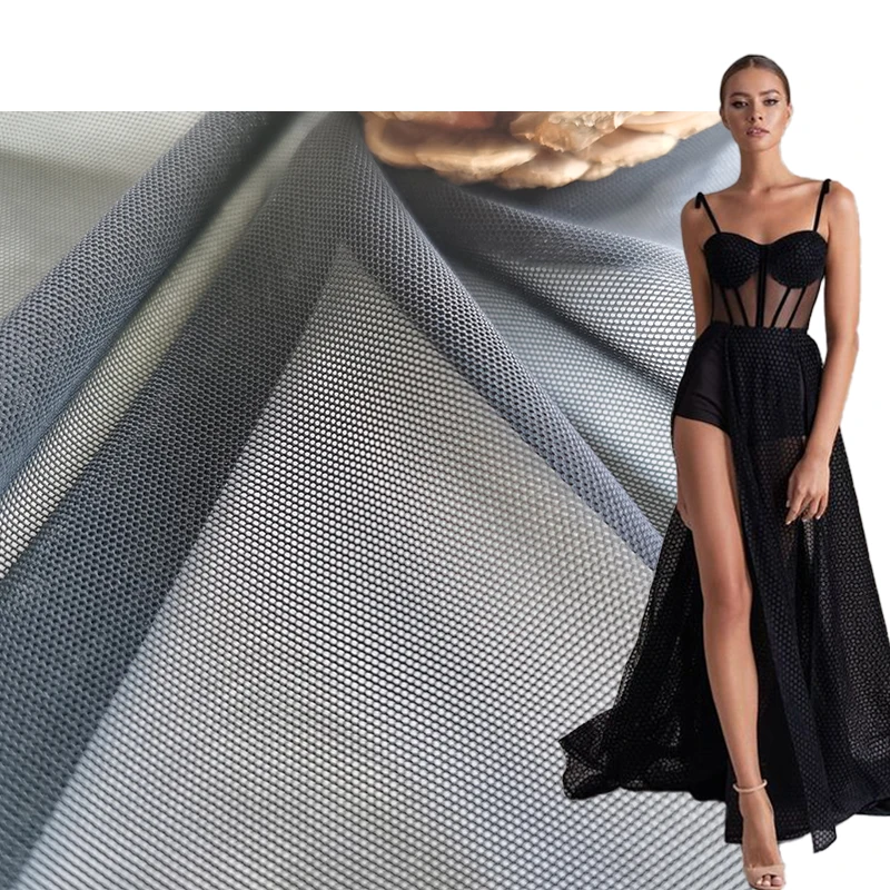 Custom 4 Way Stretch Nylon Spandex Elastic Sheer Tulle Mesh Fabric for Ladies Underwear Elastic Tube Tops