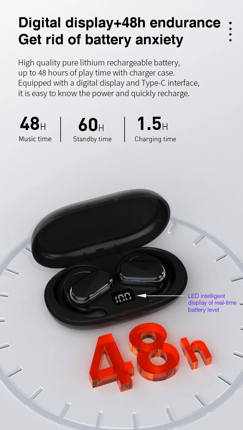 Rotating Ear Hanging Sports Running Earphones extra Long Standby Heavy Bass Stereo Factory Direct Sales