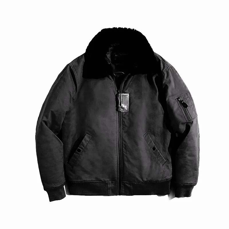 mens winter thick cotton fabric classical pilot jacket with fur collar high quality outdoor autumn coat mens_voghion.com