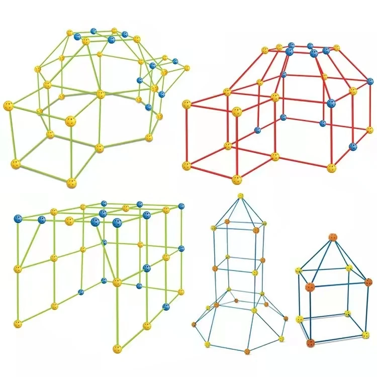 140 Pezzi Kit Costruzioni Forte Per Bambini - Castelli, Tenda E Razzo Fai Da Te - Giocattolo Educativo Regalo Natale - copertina