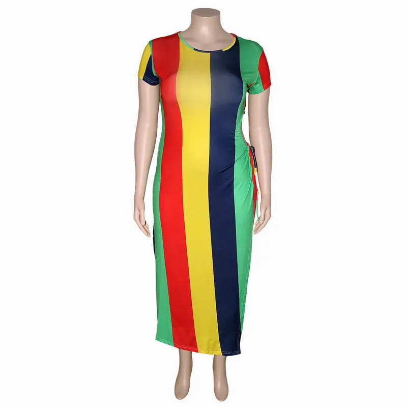 2021 new trendy Dresses women clubwear 4XL contrast color striped summer plus size sexy split maxi dress