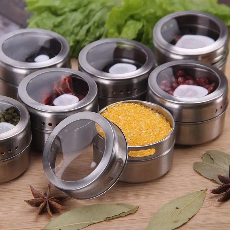 Magnetic Spice Jars Container Set With Labels Stickers Pen Seasoning Bottle Pepper Storage Favor Of Elefants 5pcs 