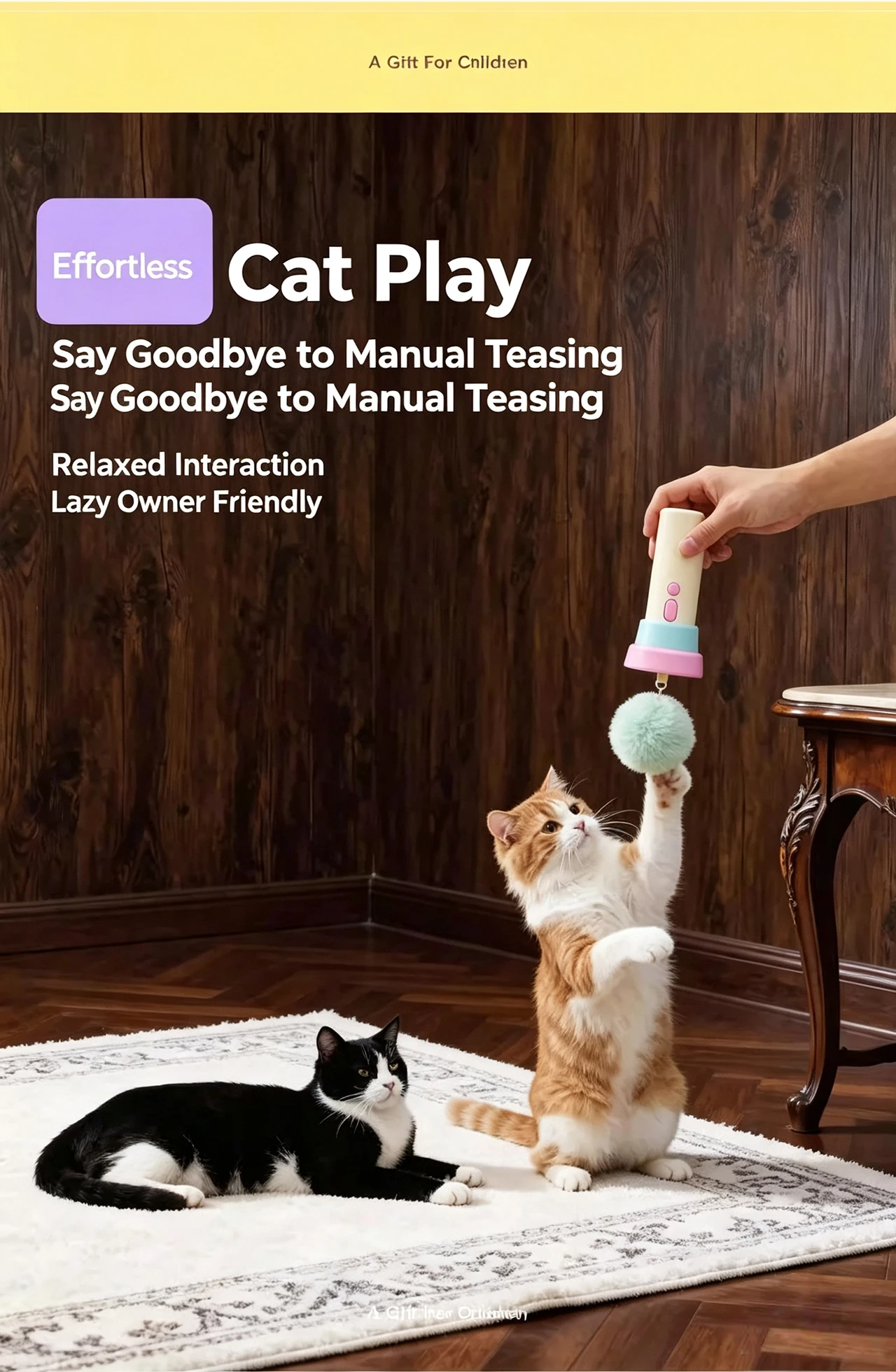 product electric automatic cat fishing toy retractable pom pom launcher hands free teaser wand boredom relief interactive kitten-2