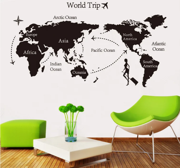 Pvc World Map Wall Decal Office Classroom Decoration Vinyl Wall Sticker  Home Living Room Wall Sticker - Buy Home Decor Travel The World,Fashionable  Sticker,Pvc Wall Sticker Product on 