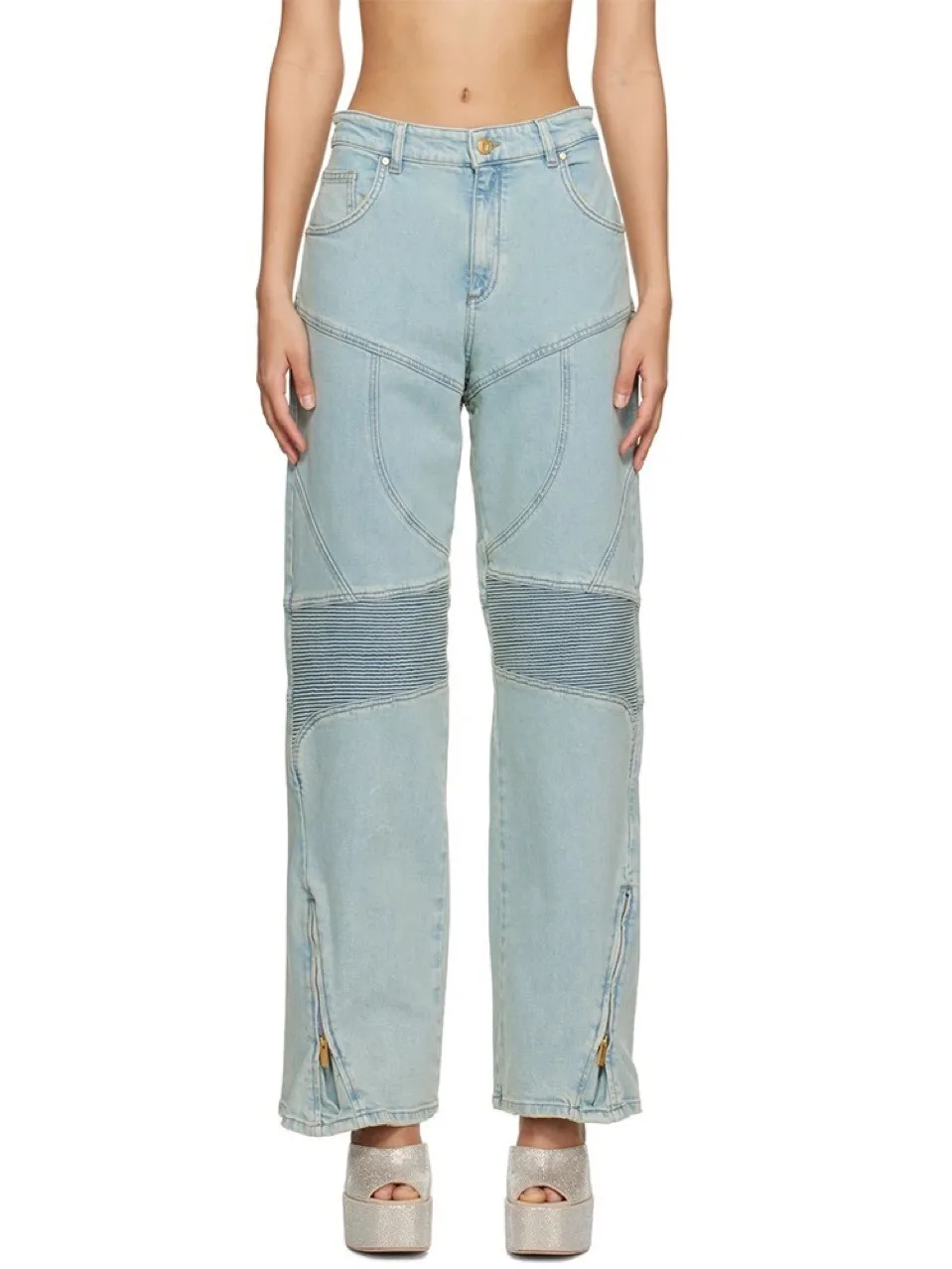 Washed Distressed Visual Leg Repair Highlights High Dynamic Lines and Bone Compression Design, Straight Leg Mid Waist Jeans