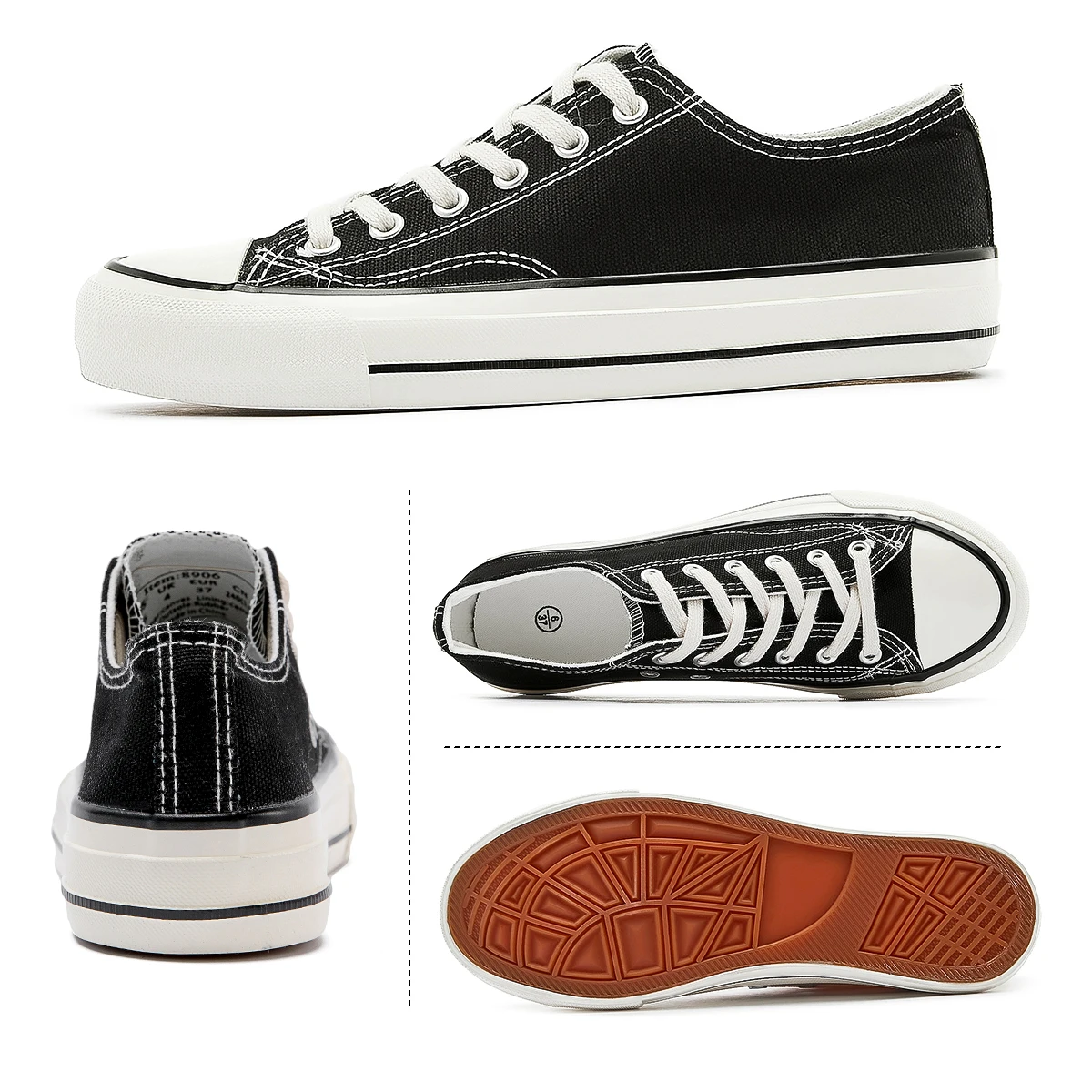 Fashion Sneakers Printed Canvas Shoes For Women Black And White Shoes Lace Up Low Top Classic