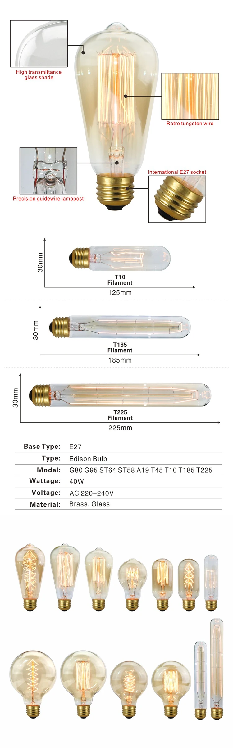 St64 Guide Light Nordic Led Bulb Pendant Lights Guide Vintage Simple Hanging Lamp St64 ...