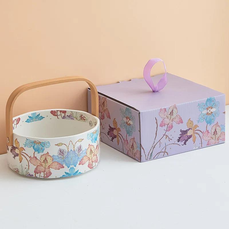 product hotsale creative business gift idea medieval style octagonal ceramic cup watercolor iris coffee mug with fruit basket-8