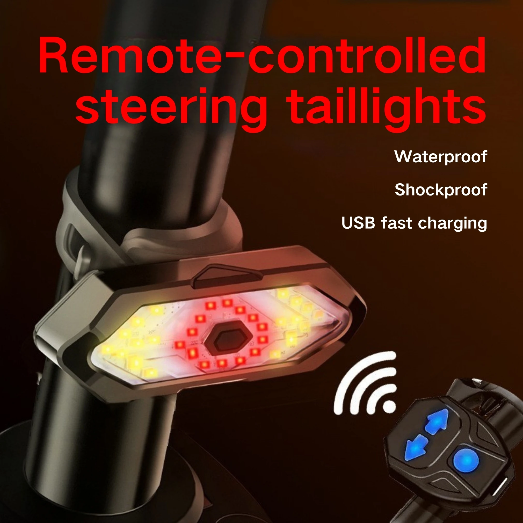 2KW LED Bike Light Wireless Remote Control USB Tail Lights for 2KW Bicycle Electric Scooter Battery Turn Signal Indicator