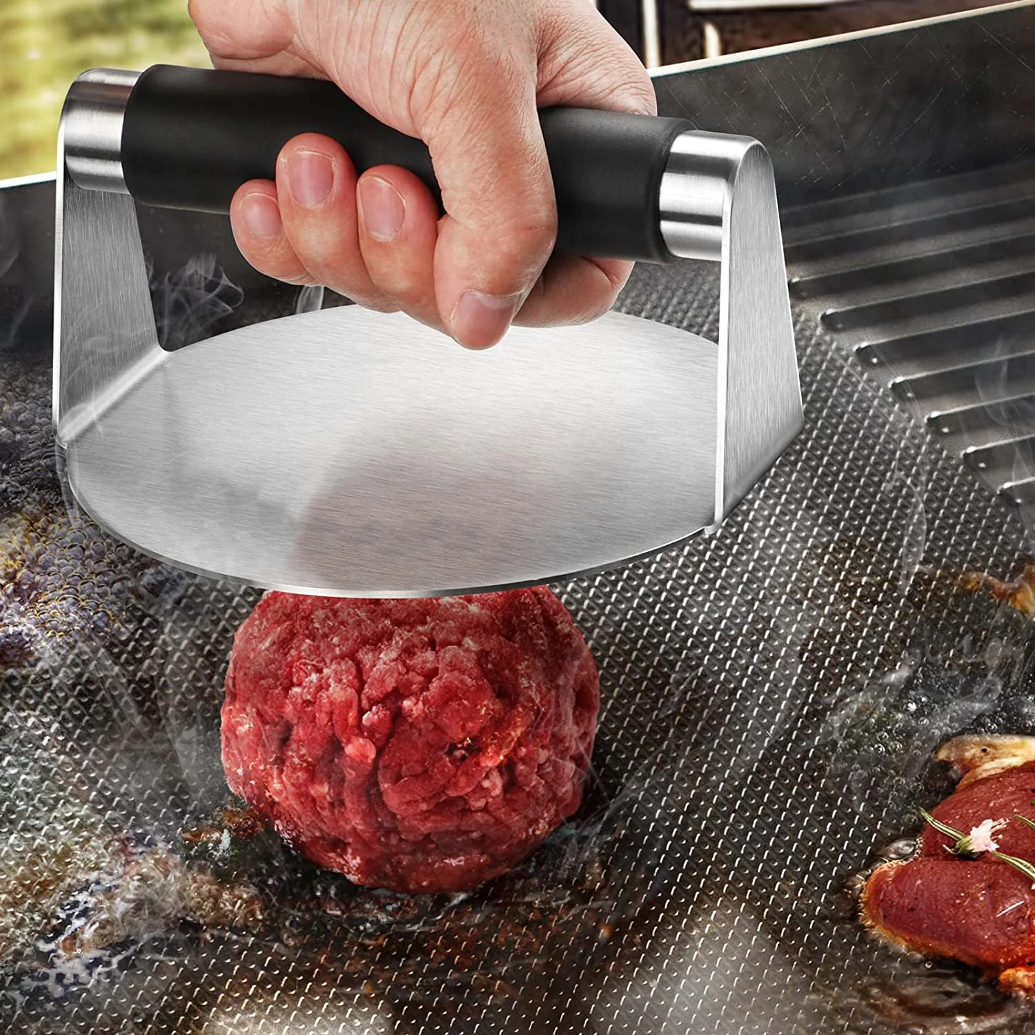 5.8 Inch Stainless Steel Burger Smasher Press With Antiscald Handle