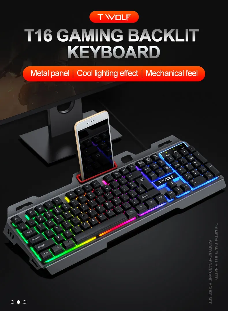 Thunder Wolf T16 game keyboard USB light keyboard iron plate mechanical touch keyboard