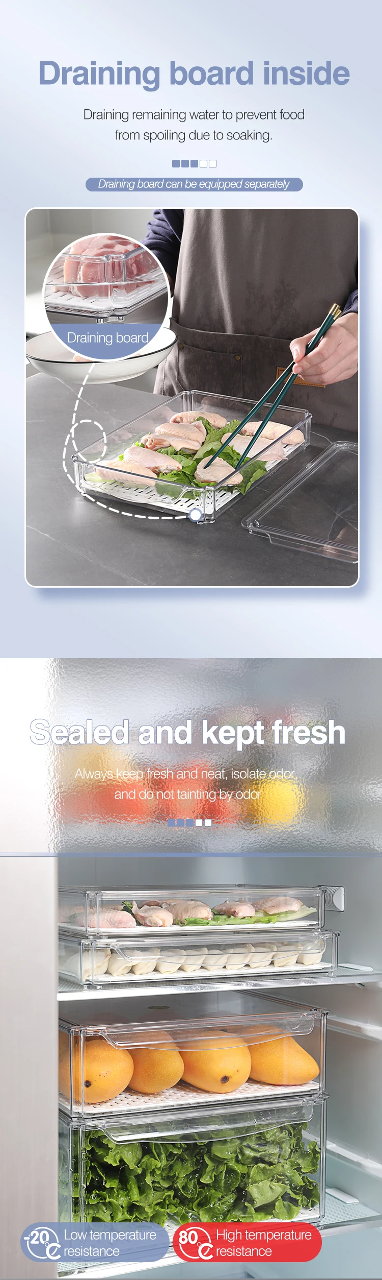 Bpa Free Plastic Pet Transparent Refrigerator Food Storage Box For