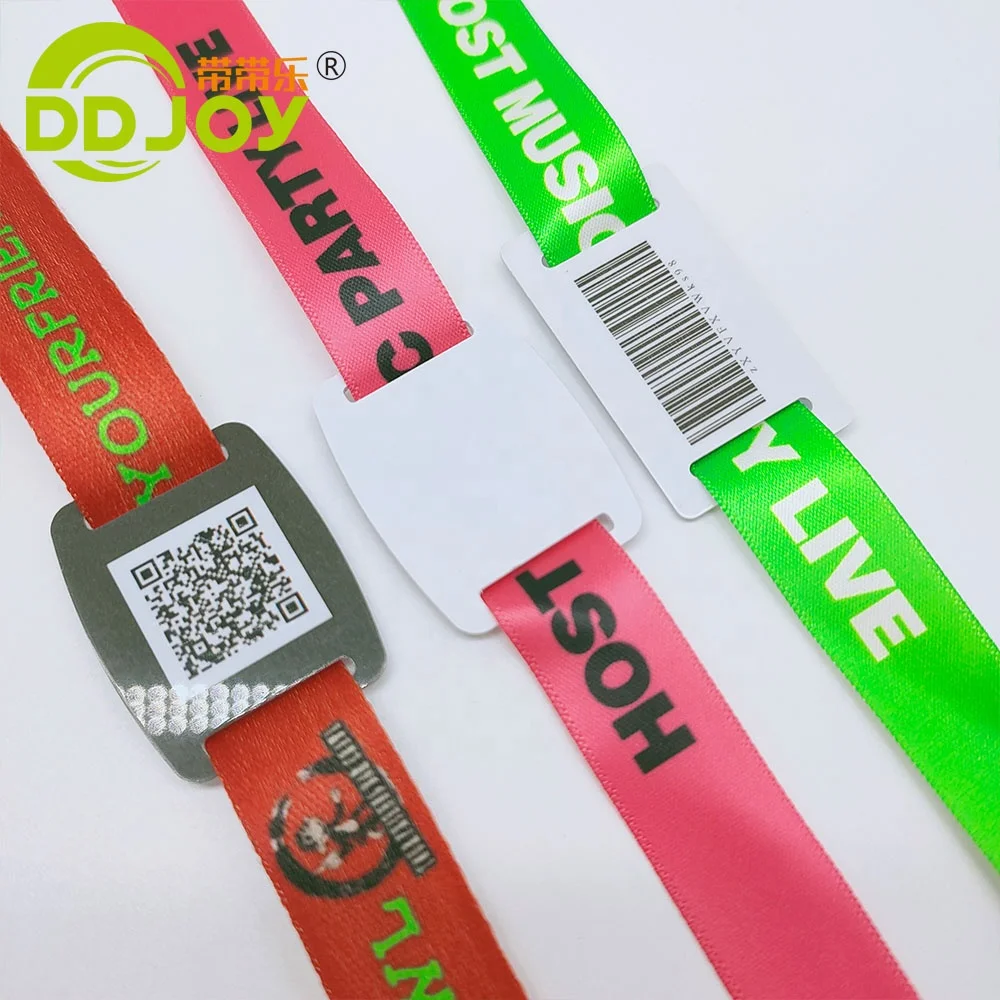 Disposable Custom Personalised Comfortable NFC Textile Bracelets Ribbon Fabric Festival Events RFID Woven Wristband