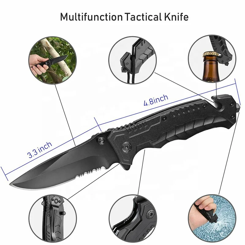 Popular Folding Survival Knife Hunting Tactical Outdoor Survival Kit Navy Seal Cutter Glass Breaker Portable Pocket Knife