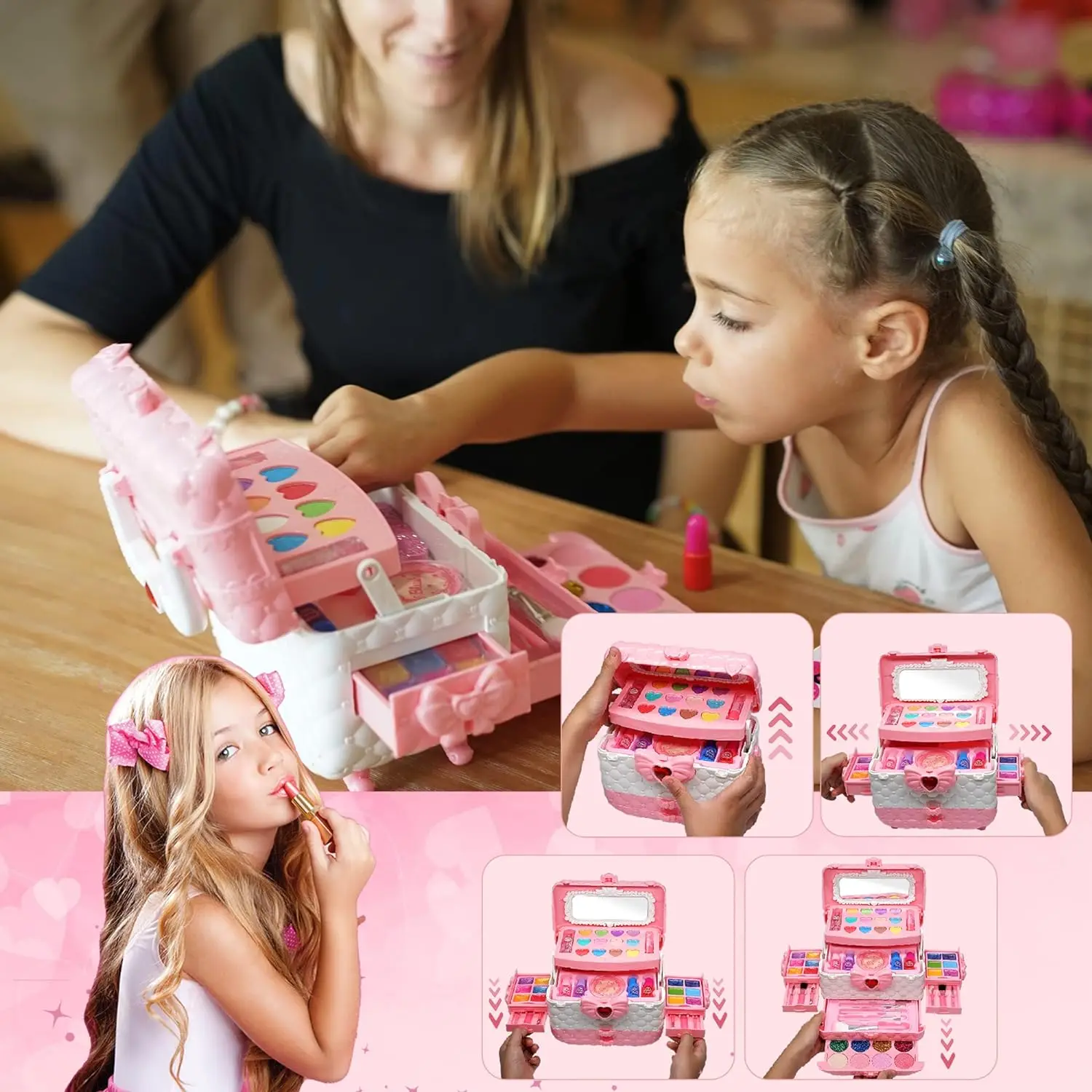 Kids Pretend Play Cosmetic Makeup Set With Bag Accessories