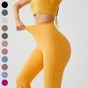 Custom Fitness Solid Color Soft Tummy Control Sport Gym Wear High Waisted Wide Leg Flare Butt Lift Yoga Leggings for Women