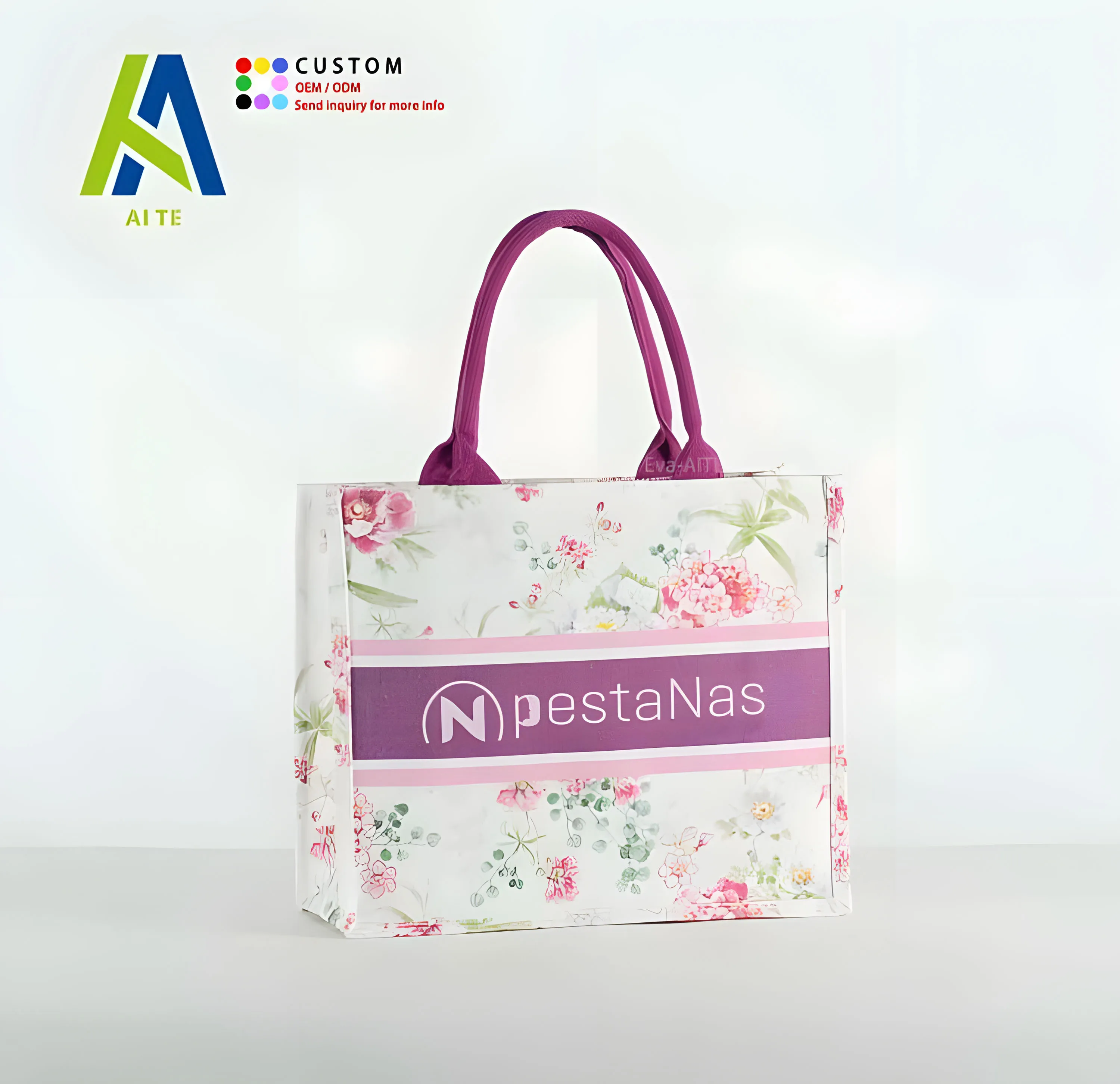 Wholesale Promotion Custom Flower Custom Size Cotton Canvas Reusable Shopping Tote Bag Rope Zipper Closure Personalized for