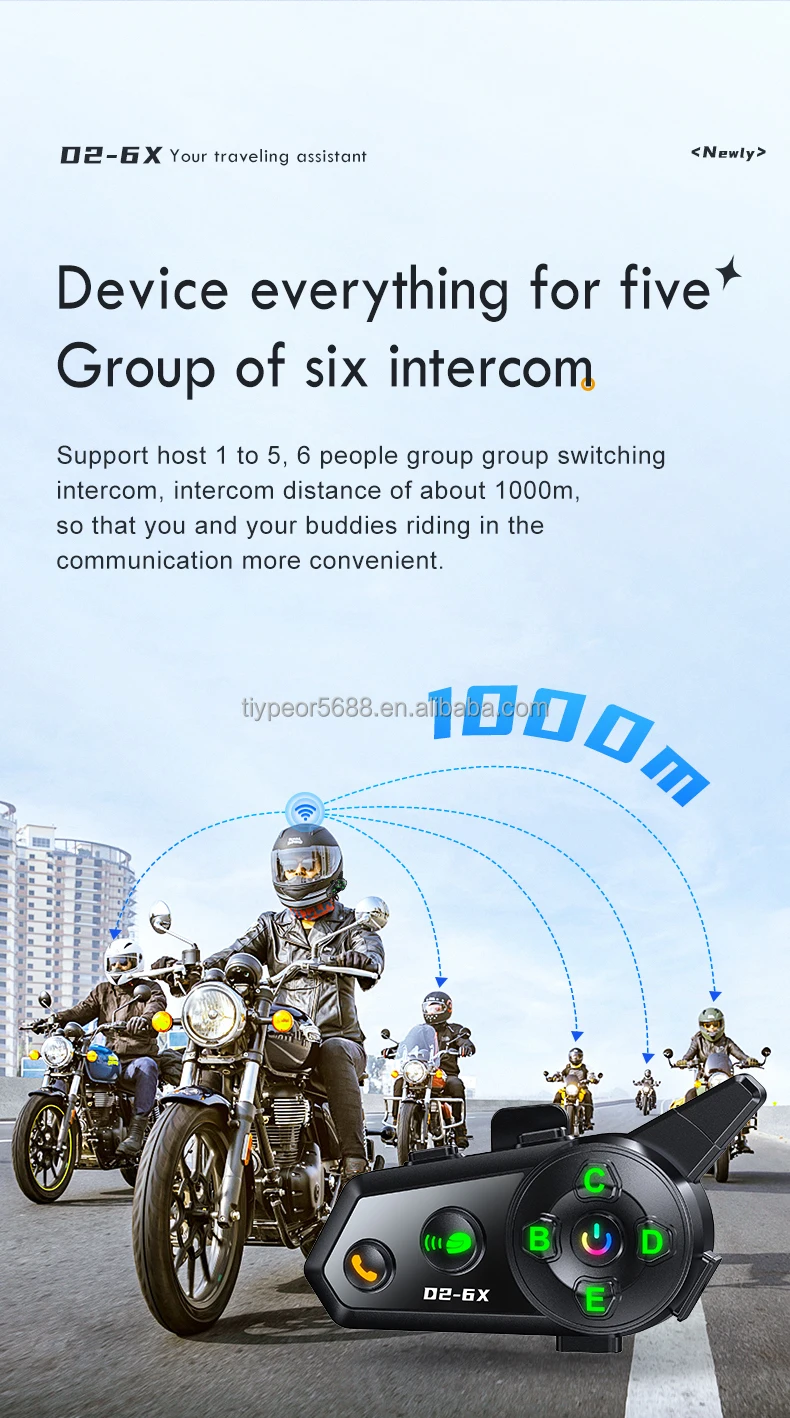 product tiypeor motorcycle intercom helmet wireless headset headphone 6 riders 1000m communicator waterproof music share interphone-4