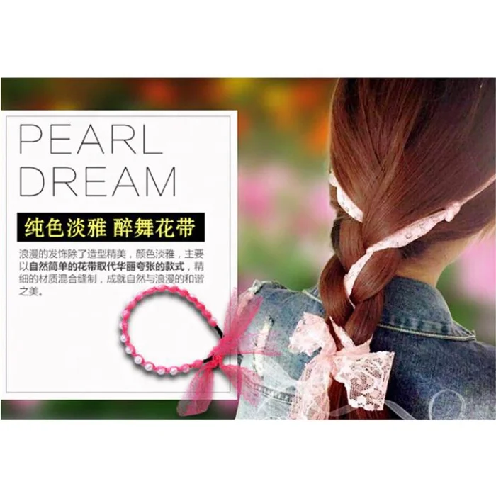 
Оптом женские плетеные повязки на голову, новая летняя лента для волос с жемчугом, Кружевной Галстук-бабочка 